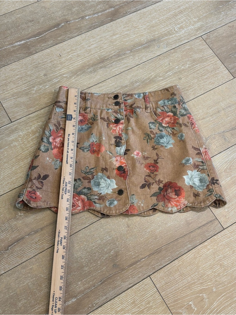 West Fade Floral Corduroy Mini Skirt Medium Button Front Scalloped Hem - Picture 4 of 7